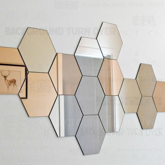 7 Hexagon Mirrors Wall Decor Stickers 3D Acrylic Mirrored Decorative Mirror Decal Sticker Waterproof Home Decor Silver Wall Mirror