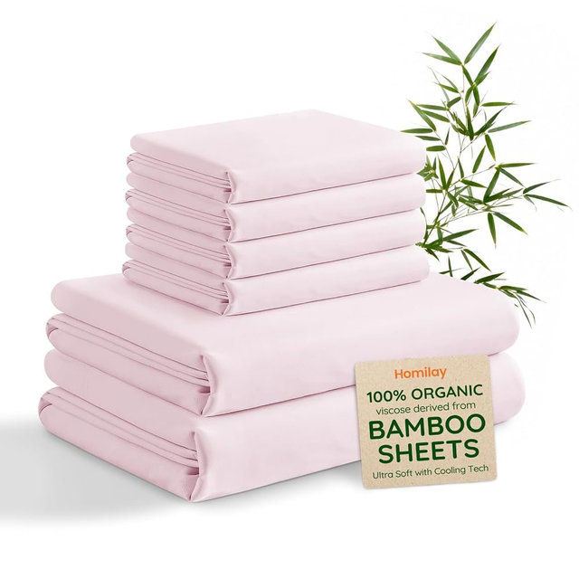 Homilay California King 6 Pieces 100% Viscose Derived from Bamboo Sheet Set, Silky Smooth Soft Bedding with Deep Pocket UP to 16, Organic & Oeko-TEX Certified Cooling Bed Sheets, Peach Pink