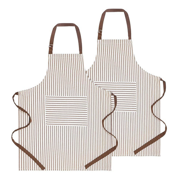 PurpleEssences Striped Adjustable Kitchen Aprons with 2 Pockets, Cotton - Soft Durable for Home or Restaurant for Men & Women