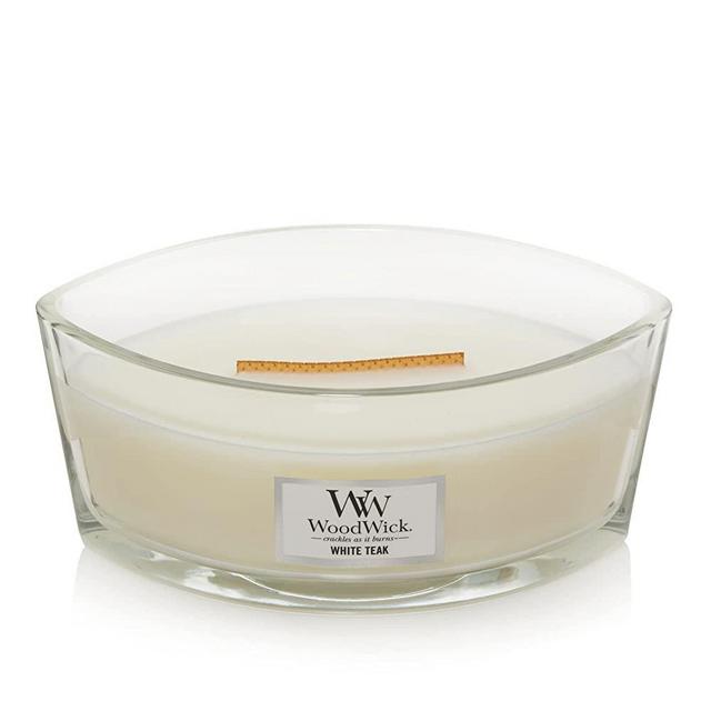 WoodWick Ellipse Scented Candle, White Teak, 16oz | Up to 50 Hours Burn Time