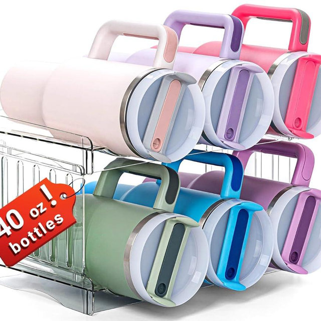 Larger Patented Water Bottle Holder for Stanley Cup Accessories, Cabinet Organizer for Stanley 40 oz Tumbler with Handle, Tumbler Organizer for Stanley Water Bottle, Kitchen Storage for Mug 6 Bottles