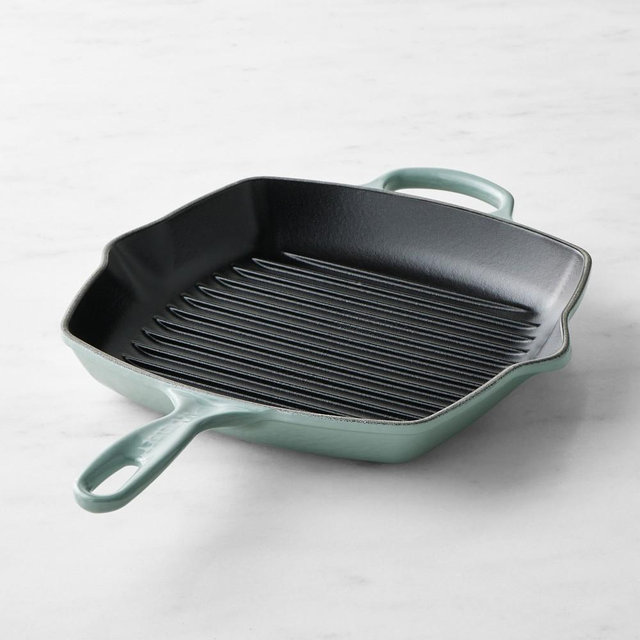 Le Creuset Signature Enameled Cast Iron Square Grill Pan, 10", Sea Salt