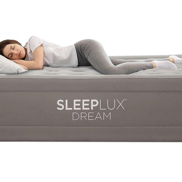 SLEEPLUX Dream Luxury 20" Queen Air Mattress with Built-in AlwayzAire Dual Pump, True-to-Size Raised Inflatable Mattress, Blow Up Bed with Ultra-Soft Flocked Top and Sides, 1-Year Warranty