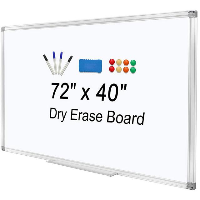 Dry Erase Board for Wall 72"x40" Aluminum Presentation Magnetic Whiteboard with Long Pen Tray, Wall-Mounted White Board for School, Office and Home