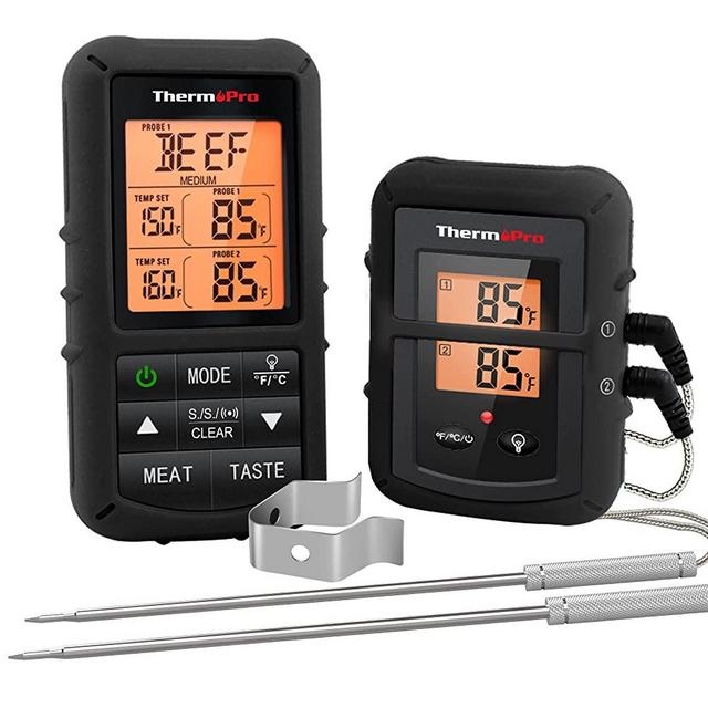 ThermoPro TP20B Black Wireless Remote Digital Cooking Food Meat Thermometer with Dual Probe for Smoker Grill BBQ Thermometer