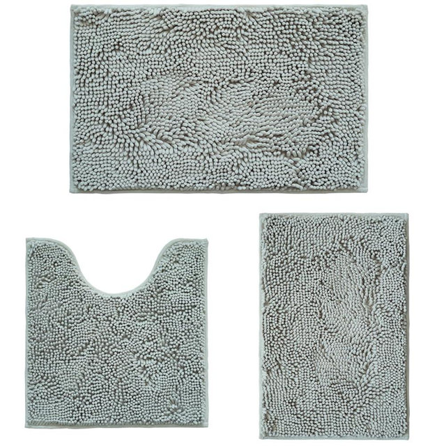 Bathroom Rugs Sets 3 Piece Non Slip,Bath Rugs with PVC Backing Bath Carpet,Bathroom Rug Washable,Absorbent,Plush Carpet Mats,Bath Mats for Bathroom,Bedroom, Kitchen,Tub,Home Decor (Light Grey)