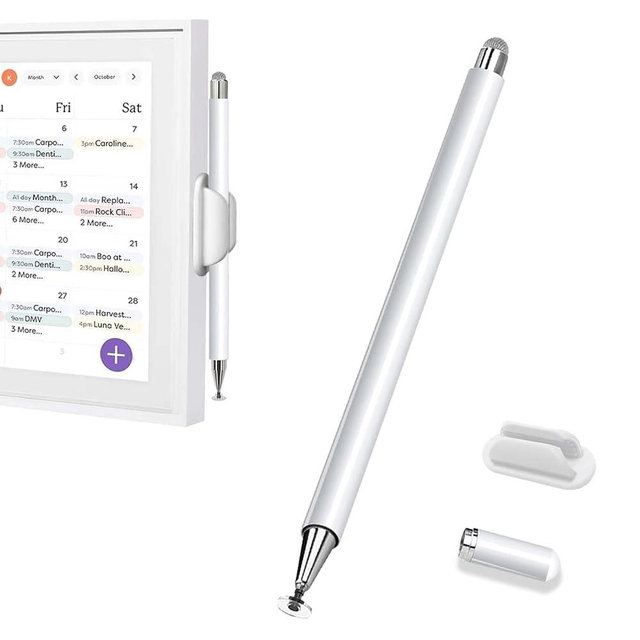 Stylus and Mount for Skylight Calendars 15/27 Inch, Dual Tip with Mesh and Disc Tip | Magnetic Pen Cap | Flexiple Stylus Holder Mount to Calendar,2 in 1 Multifunctional Capacitive Stylus Pen-White