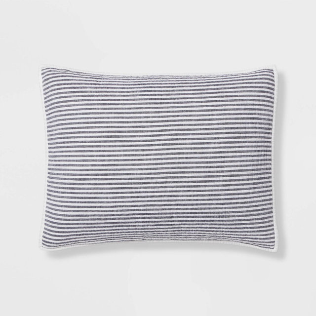 Standard Reversible Cotton Stripe Quilt Sham Navy - Threshold™: OEKO-TEX Certified, Machine Washable, No Backing