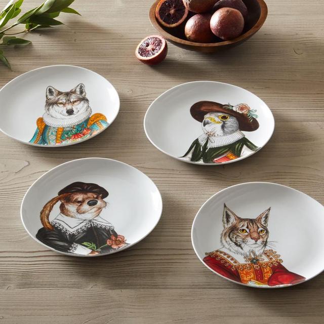 Dapper Animal Salad Plate, Mixed, Set of 4
