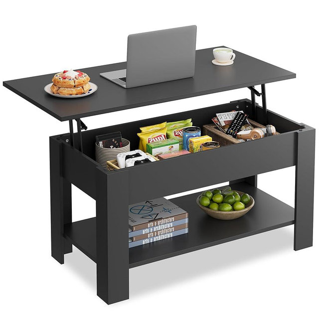 WLIVE Coffee Table, 39" Lift Top Coffee Table with Hidden Compartment, Storage Shelf and Lifting Top for Home Living Room, Office and Reception Room, Black