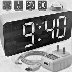 X Ykoki Alarm Clock – Digital Clock LED Display – Time Snooze Temperature Brightness Dimmer – Desk Clock for Kids Heavy Sleepers Adults – Modern Alarm Clocks for Bedrooms Bedside Home Battery Clock