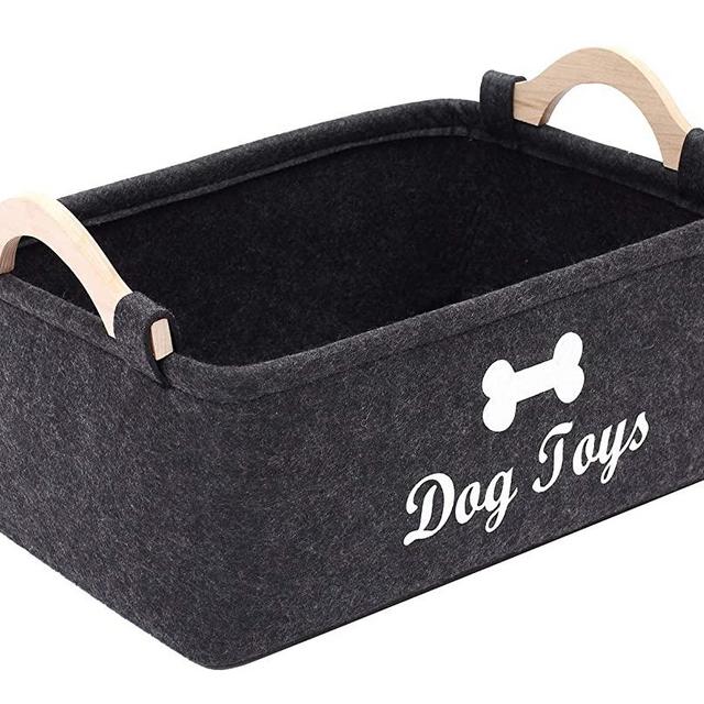 Geyecete Dog Toys Storage Bins - with Wooden Handle, Pet Supplies Storage Basket/Bin Kids Toy Chest Storage Trunk