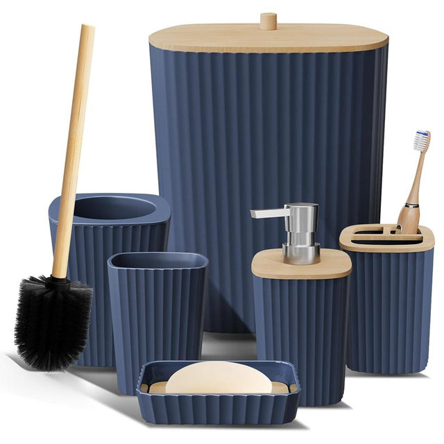 Clara Clark Bathroom Set - Navy Blue Bathroom Accessories Set, 6PC Bathroom Accessory Set, Bathroom Sets with Toilet Brush, Trash Can & Soap Dispenser