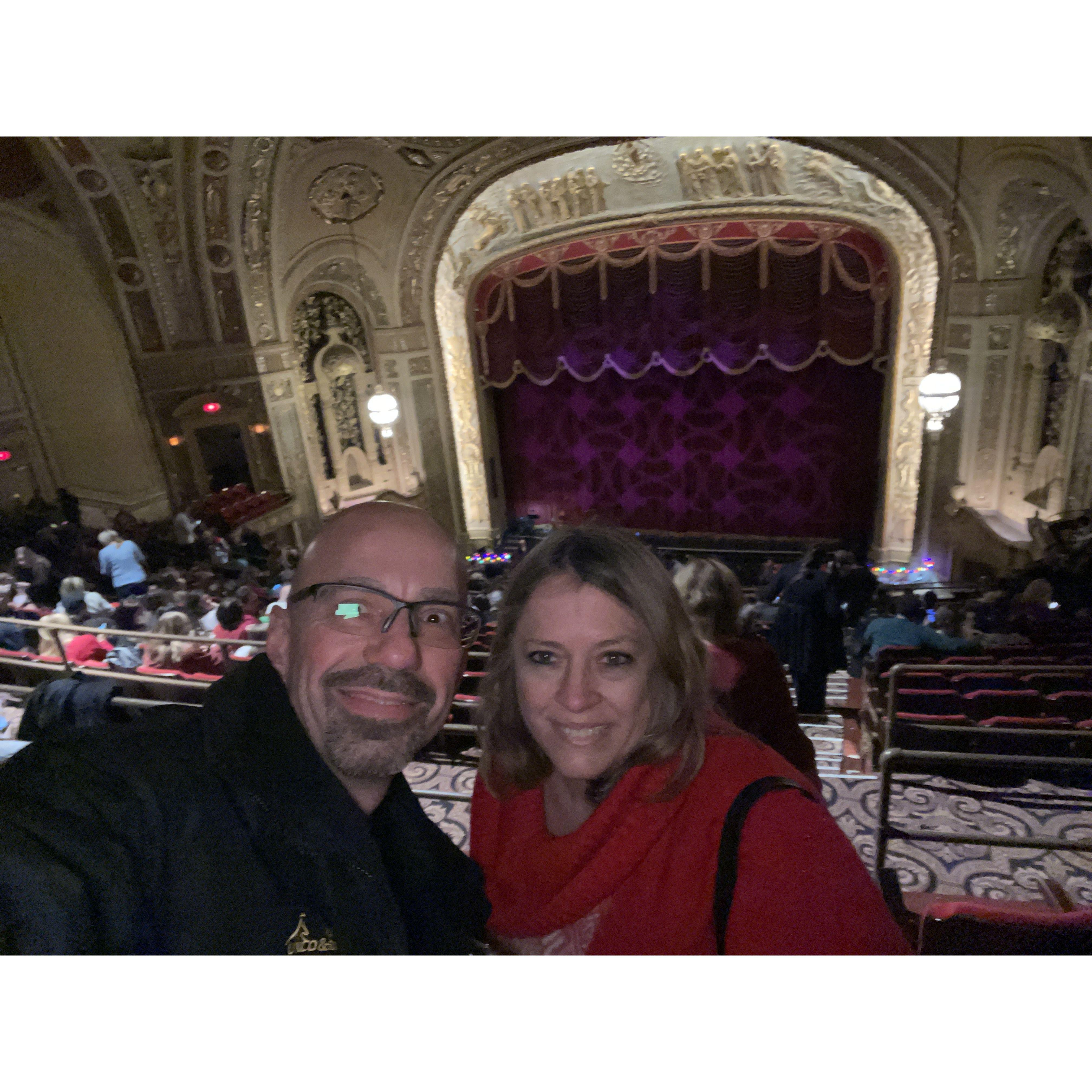 This picture was taken of us at The Rialto in Joliet. We were there to see a musical during the 2022 Christmas season. Not only was Sheri beautiful, but this place was beautiful.