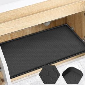 Waterproof Under Sink Mat 34" x 22", Silicone Cabinet Liner, Rubber Protector for Kitchen and Bathroom, Keeps Cabinets Clean, Dry, and Organized (Black)