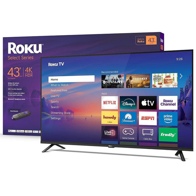 Roku Smart TV 2026 – 43-Inch Select Series, 4K HDR TV – Roku TV with Voice Remote – Flat Screen LED Television with Wi-Fi for Streaming Live Local News, Sports, & Movies – Bluetooth Headphone Mode