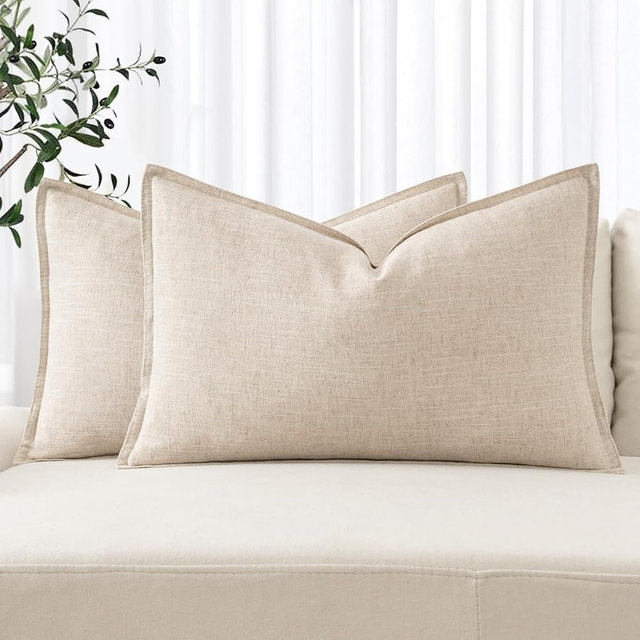 MIULEE Decorative Linen Lumbar Pillow Covers 12x24 Inch Natural Beige Boho Farmhouse​Neutral Couch Throw Pillows for Bed Pack of 2 Accent Modern Pillowcase Sofa Livingroom Home Decor