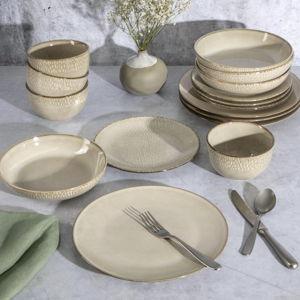Gibson Elite Matisse 16-Piece Dinnerware Set – Service for 4, Taupe Stoneware Plates and Bowls