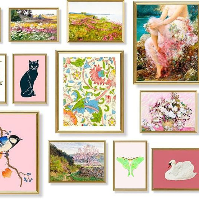 18 PCS Colorful Eclectic Wall Art Decor, Famous Artist Posters ,Eclectic Room Decor Aesthetic, Vintage Maximalist Wall Decor, French Country Decor Botanical Boho Wall Decor for Bedroom Dorm (L1)