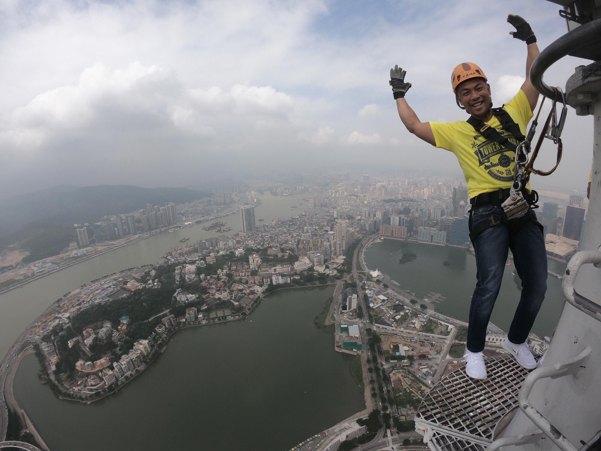 Chris climbing Macau Tower