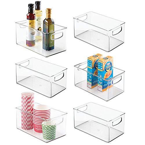 mDesign Plastic Kitchen Pantry Cabinet, Refrigerator or Freezer Food Storage Bins with Handles - Organizer for Fruit, Yogurt, Snacks, Pasta - Food Safe, BPA Free, 6" Wide, 6 Pack - Clear