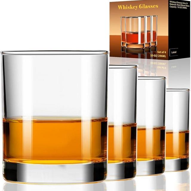 PARACITY Whiskey Glasses Set, Old Fashioned Cocktail Glass, 10 OZ Whiskey Glasses, Bourbon Glasses, Rocks Glasses for Scotch, Liquor Vodka, Bourbon, Whiskey Gifts for Men (Large, 4, Count)
