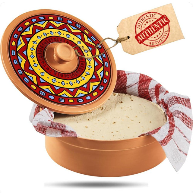 Mexican Terracotta Tortilla Warmer Thanksgiving, Authentic Terra Cotta Tortilla Holder w Warmer Cloth, Natural Clay Heater & Tortillero - Hold 8 inch Flour Tortillas, Warmer for Roti Bread Pancakes