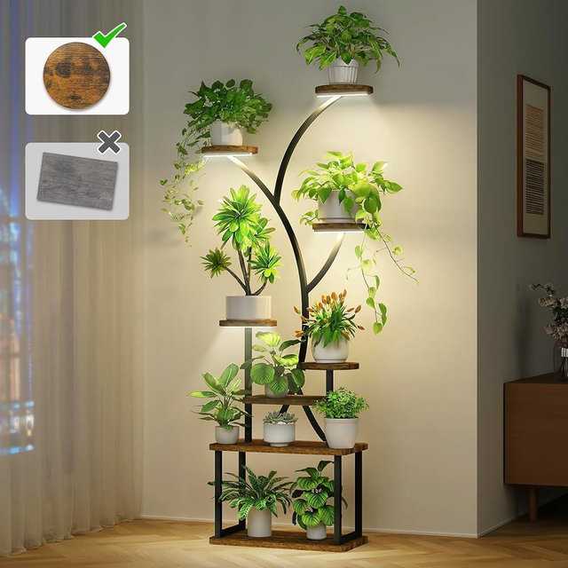 Plant Stand with Grow Light, 8-Tier Indoor Plant Shelf for Multiple Plants, 60.8" Tall Metal Plant Stand with Dimmable & Timer Full-Spectrum LED Grow Light for Patio, Balcony,Living Room,Office Decor