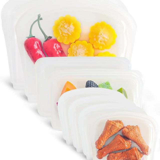 DGitaor Reusable Silicone Storage Bag, 8Pack Pocket, Snack, and Sandwich Bag, Endurables Seal-Top Silicone Bags for Food Storage, Freezer, Microwave, Oven, Dishwasher Safe (Clear)