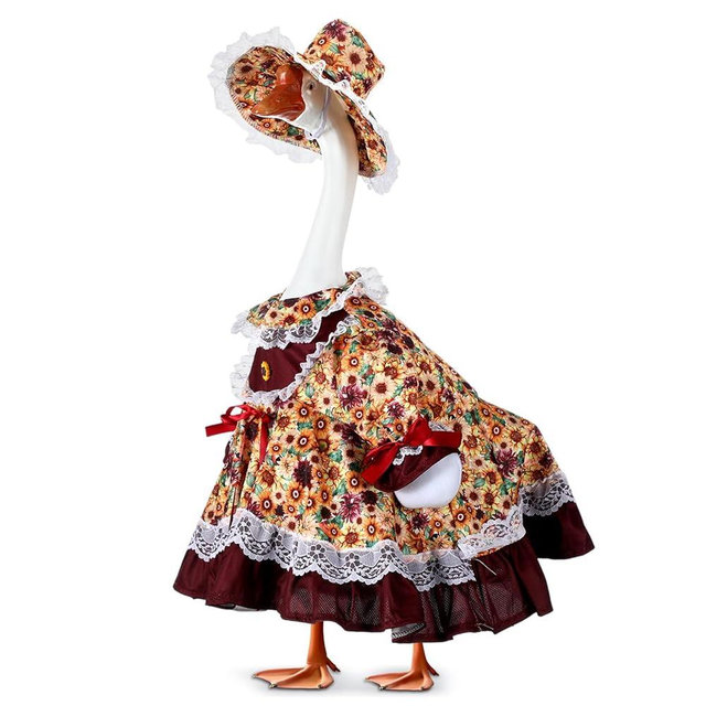 Soulchen 1 Set Autumn Porch Goose Outfit 23" Fall Sunflower Cement Goose Clothes Dress and Hat Costume Set for Thanksgiving Party Yard Lawn Outdoor Garden Patio Decor