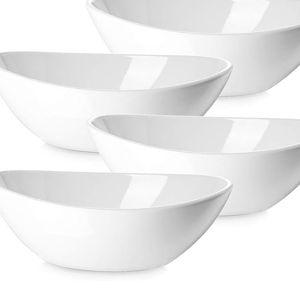 DOWAN 9.25" Serving Bowls, Large Oval Serving Dishes for Wedding and Dinner Parties, 35 Oz for Salad, Side Dishes, Pasta, Oval Shape, Microwave & Dishwasher Safe, Set of 4, Soft White