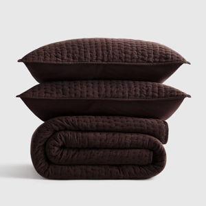 European Linen Cotton Stitch Quilt Set in Espresso King