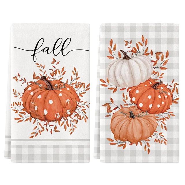 Siilues Fall Kitchen Towels 18 x 26 Inch Set of 2, Fall Hand Towels Hello Fall Decorations for Home Pumpkin Dish Towels Seasonal Thanksgiving Decorations for Home
