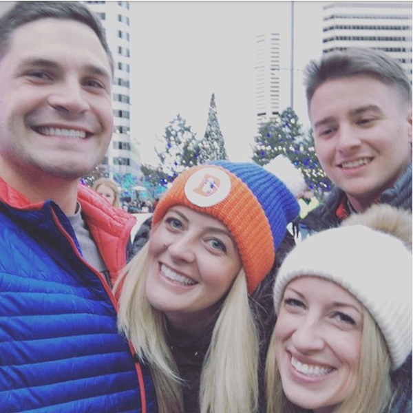 Matt, Bri, Larisa and Murphy ice skating in downtown Denver