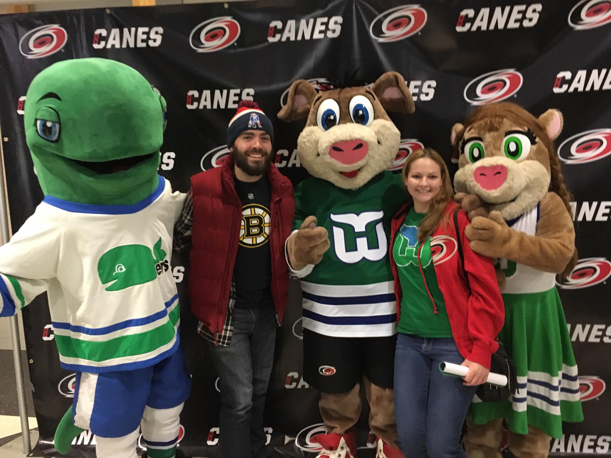 When the Carolina Hurricanes have a throwback Hartford Whalers night- you have to say hi to Pucky!