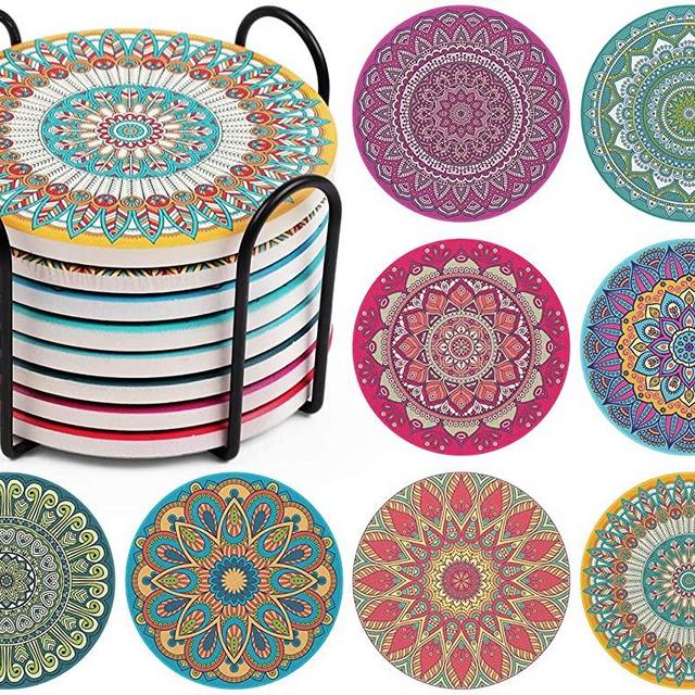 InnoGear Coasters for Drinks, Moisture Absorbing Stone Mats Heat-Resistant Reusable Coaster with Cork Base and Holder for Drinks, Gift Set for Birthday Housewarming, Apartment Kitchen Bar Décor