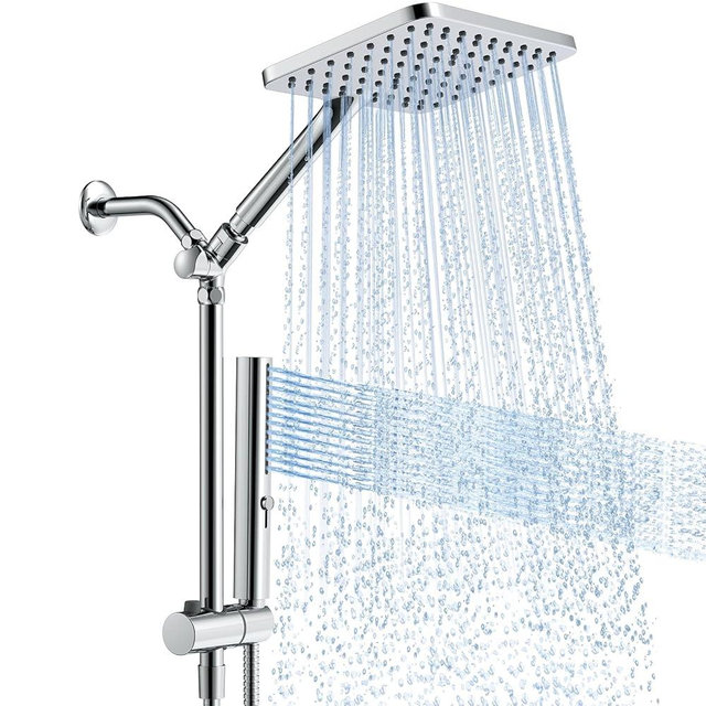 Hombeter Shower Heads with Handheld Spray Combo, 10 Inch High Pressure Rain/Rainfall Shower Head, Height Adjustable Dual 2 in 1 Shower Head System with Stainless Steel Hose
