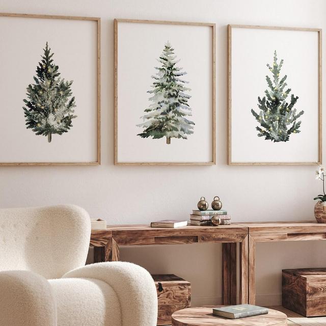 Christmas Tree Prints - Evergeen Trees - Christmas Decor - Holiday Decor - Christmas Trees - Snowy Trees - Set of Three Prints