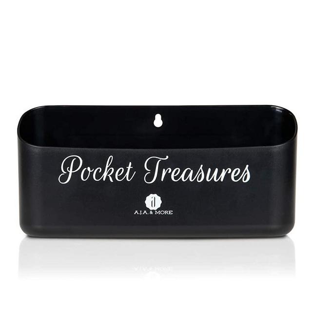 A.J.A. & MORE Pocket Treasures Bin Coin Holder for Laundry Room Organization Storage Space Saving - Sturdy Magnetic Quarter Holder Wall Mount (Matte Black)