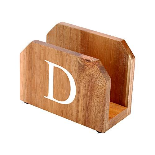 Acacia Wood Napkin Holder Paper Napkin Holder for Kitchen Tables and Counter Tops Customizable with Name Personalized Gifts Vintage Modern Decoration (Monogram D)