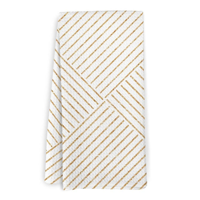 KFXHANGD Boho Line Kitchen Towels, Mid Century Modern Dish Towels, Boho White Gold Decorative Hand Tea Towel for Bathroom, White Gold Kitchen Decor, 16x24 Inches