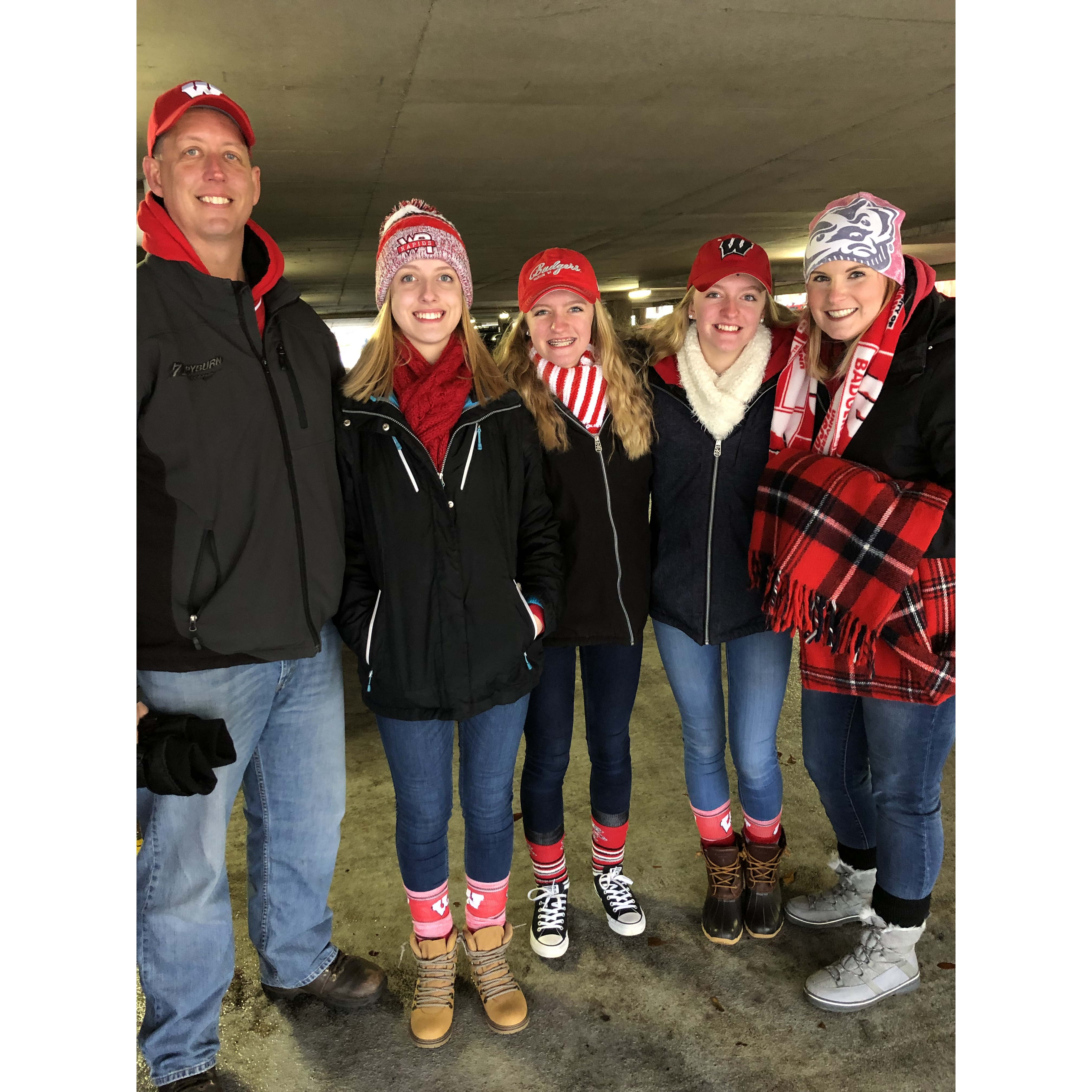 November 2018 · Our first family photo together when we took the girls to a Badger game!