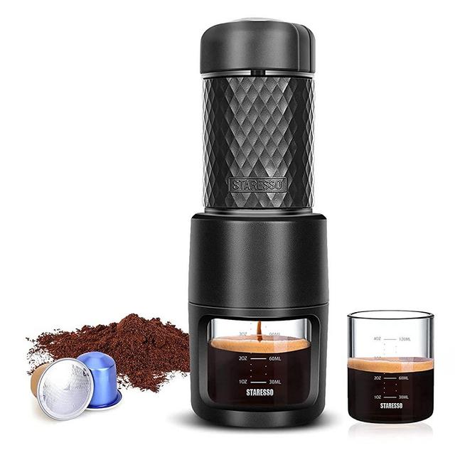 Portable Espresso Maker - STARESSO Mini Coffee Maker Using Ground Coffee & Espresso Pods, Manual Espresso with Rich & Thick Crema, Handy Espresso Maker for Travel Camping Office Home Use …