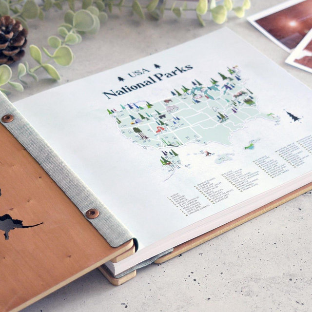 US National Park Map Adventure Book, Wooden National Parks Gift, National Park Photo Album Gift for Dad Travel Journal Gift for Adventurers