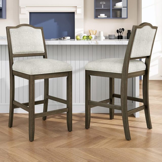 GDFStudio Franklin Counter Stools with Rubber Wood Frame, Ergonomic Backrest , Brown