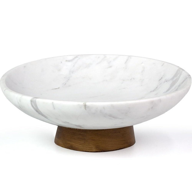 YMXYJM Marble Decorative Bowl - Handcrafted Natural Stone Centerpiece with Pedestal for Home Decor, Marble Fruit Bowl for Kitchen Counter, Entryway Catchall Bowl for Keys, Purse - 11" White, 7 lb