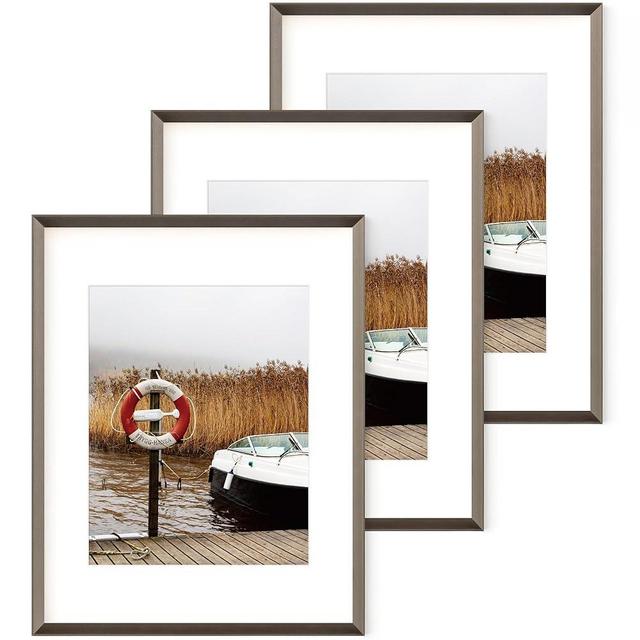 11x14 Picture Frame, 11 x 14 Aluminum Photo Frame with Tempered Real Glass, 11x14 Picture Frame Matted to 8x10, 14x11 Metal Picture Frame Wall Mounted, 3 Pack