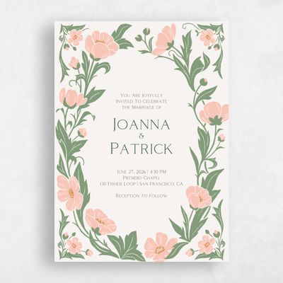 Orange Floral Wedding Invitation - Glenarden Frame