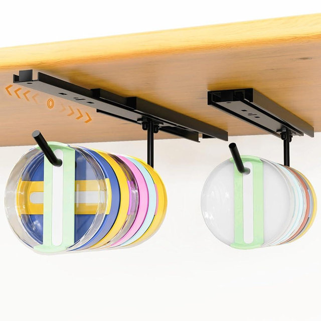 2 Pack Tumbler Lid Organizer Inside Cabinet with Telescoping Slides, Multifunctional Space-Saving Hanging Rack for Cup Lid & Kitchen Items, Easy Drilling Installation for Secure Long-term Use