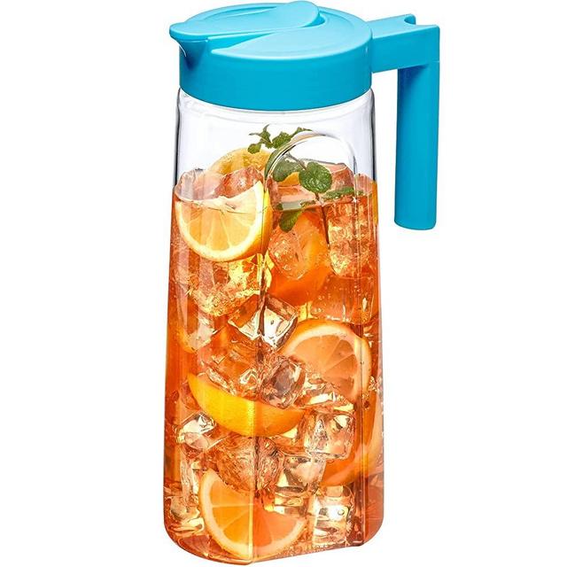 Amazing Abby - Slim - Tritan Pitcher (64 oz), Unbreakable Plastic Pitcher with Lid, BPA-Free, Heat-Resistant, Dishwasher-Safe, Great for Both Iced and Hot Drinks, Indoors and Outdoors, Blue
